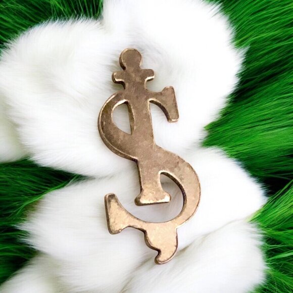 Vintage Sterling Silver Dollar Sign Push Pin Brooch Tie Tack Money Signed Tiny - Picture 1 of 12